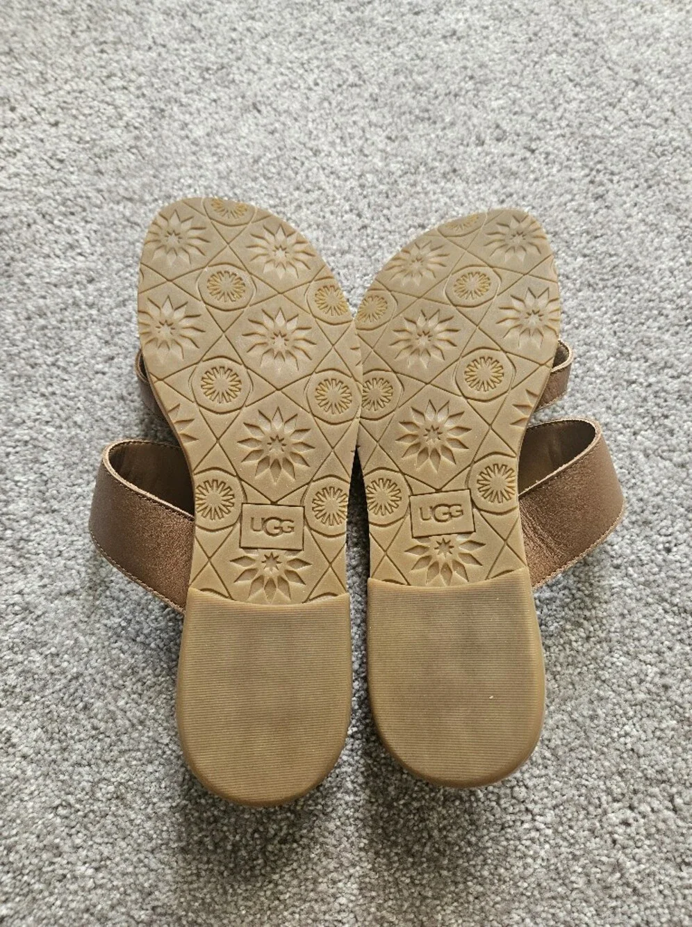 UGG Brown Leather Toe-Loop Slide Sandals